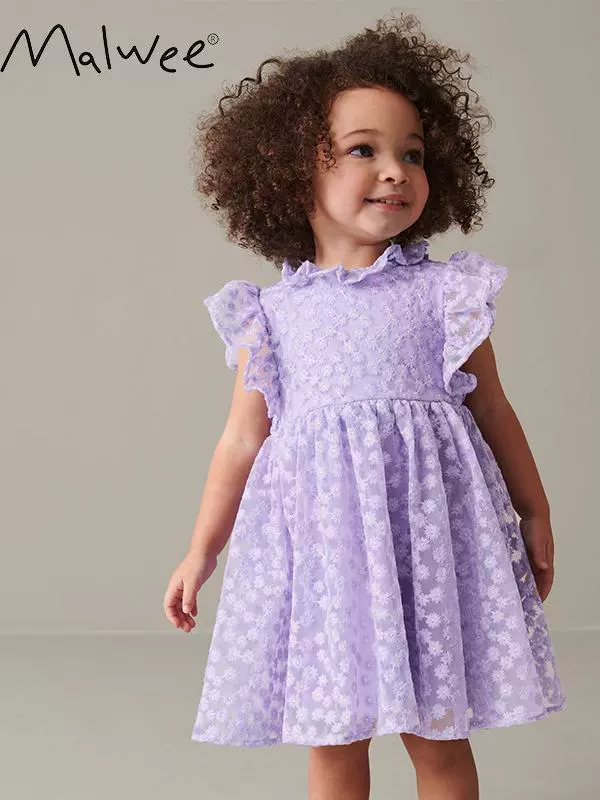 Сиреневое хлопковое платье в цветочек для девочки