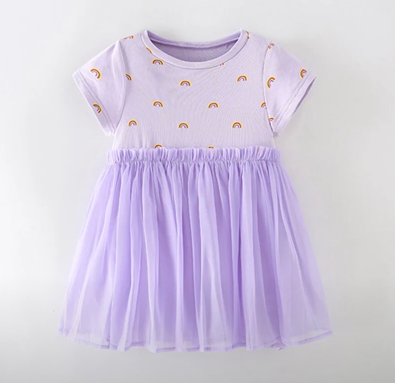 Фиолетовое хлопковое платье с радужным принтом для девочки