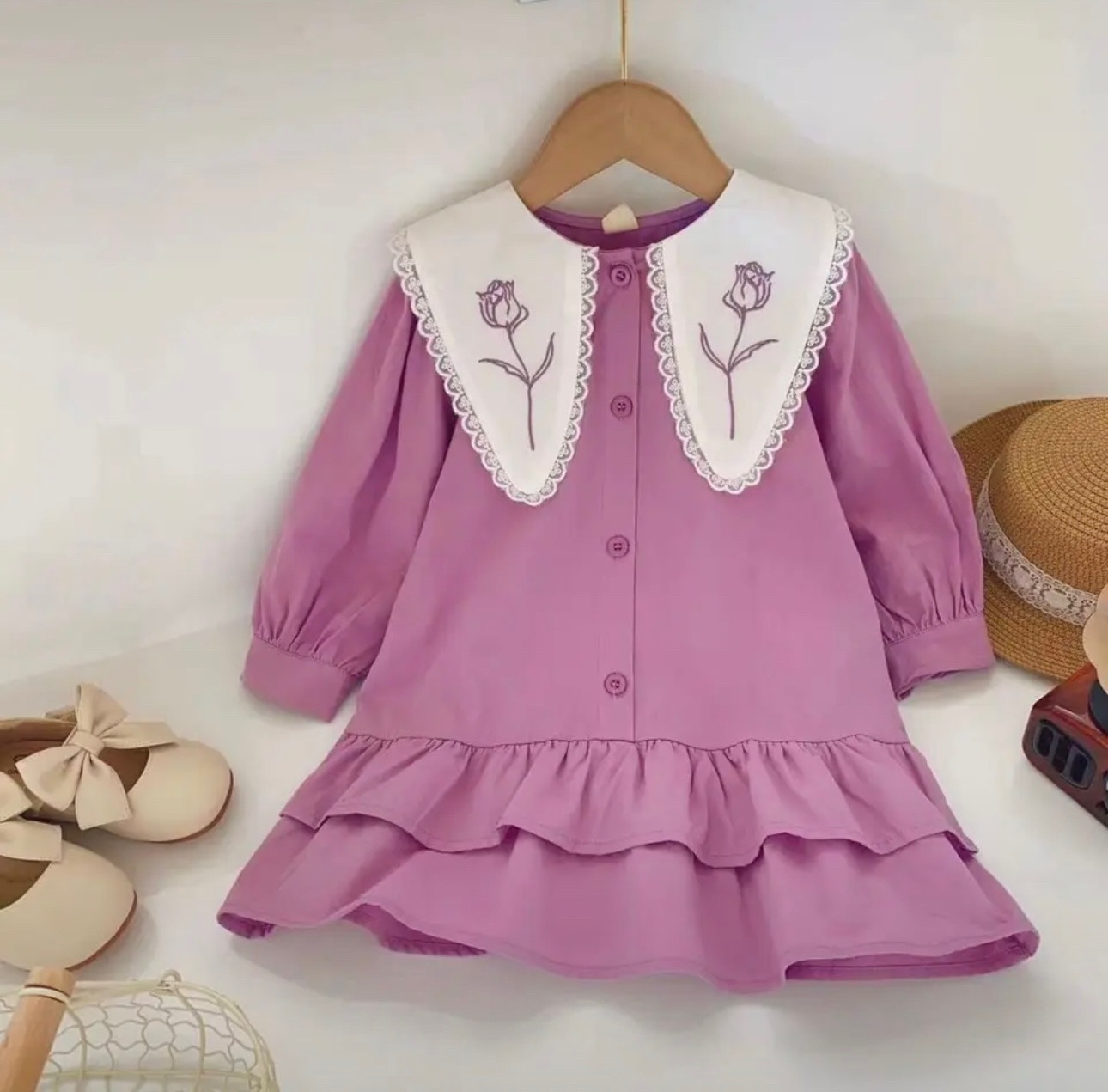  Фиолетовое хлопковое платье для девочки