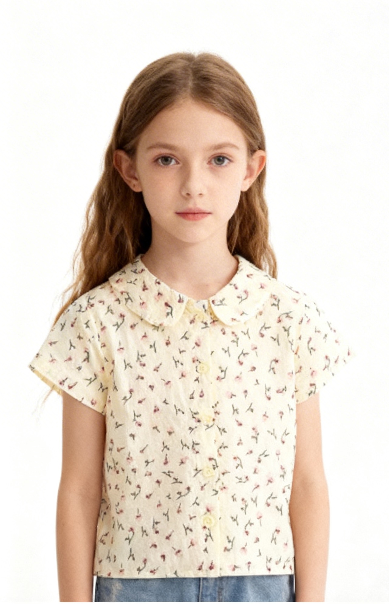 Бежевая рубашка для девочки в цветочек