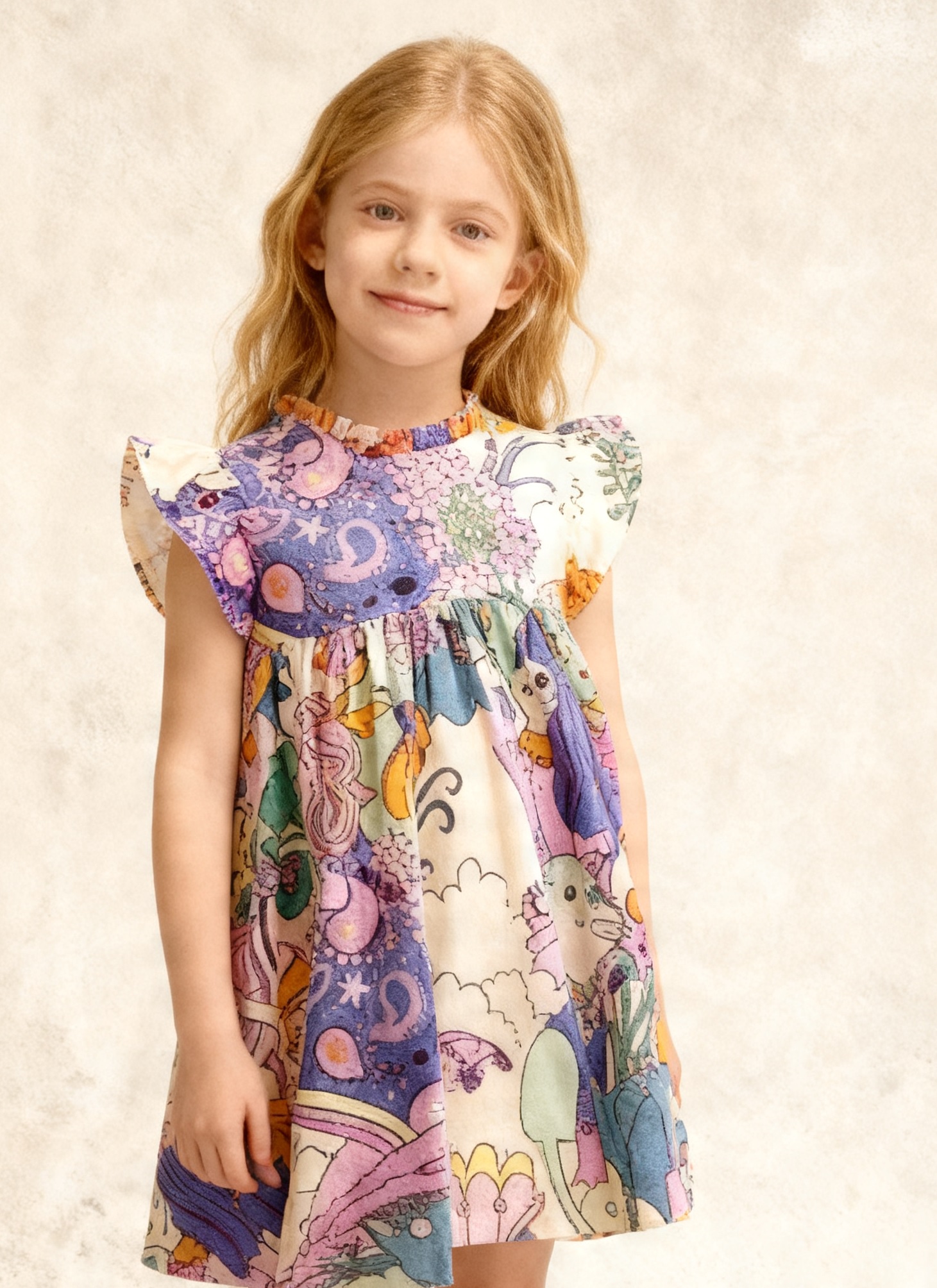 Детское трикотажное платье с цветочным принтом и воротником-стойкой